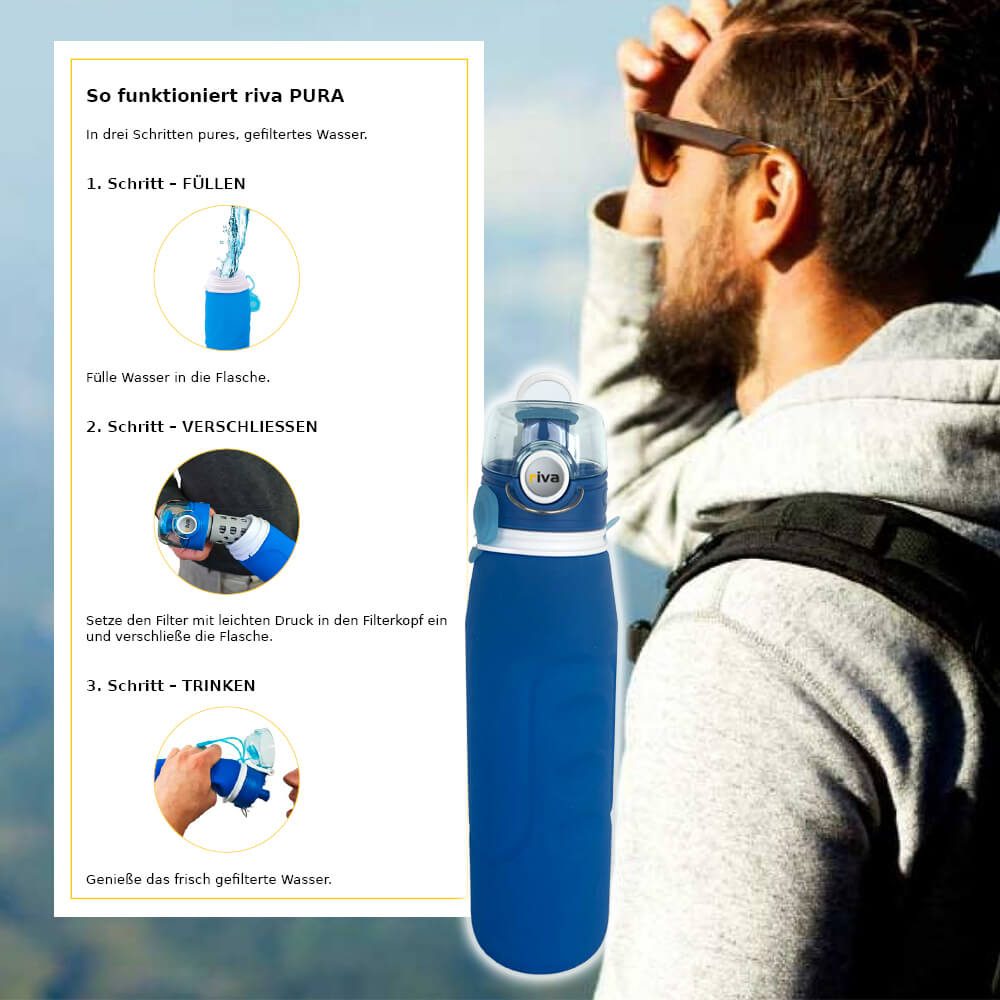rrriva-PURA-Camping-Trinkwasserfilter-Trinkflasche Faltbar-virenfilter-notfallversorgung-blackout-virenfilter